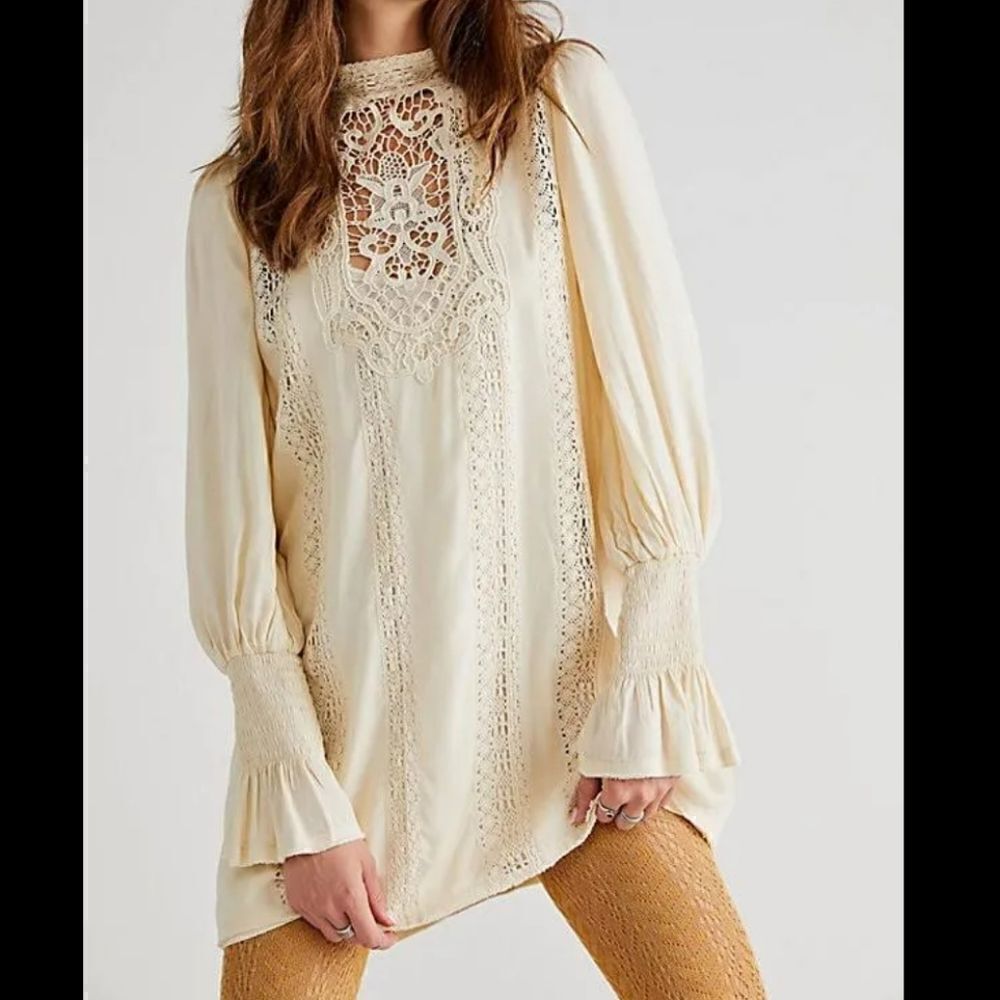 Free People Nwot Vienna crochet trim mini dress, medium - Picture 2 of 11
